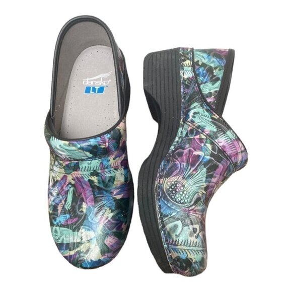 Dansko New Women's LT Pro Clogs Watercolor Tooled Leather size 38 - Picture 10 of 11